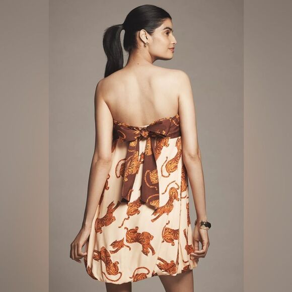 Farm Rio x Anthropologie Tiger Bubble Mini Dress Size medium - Picture 3 of 5